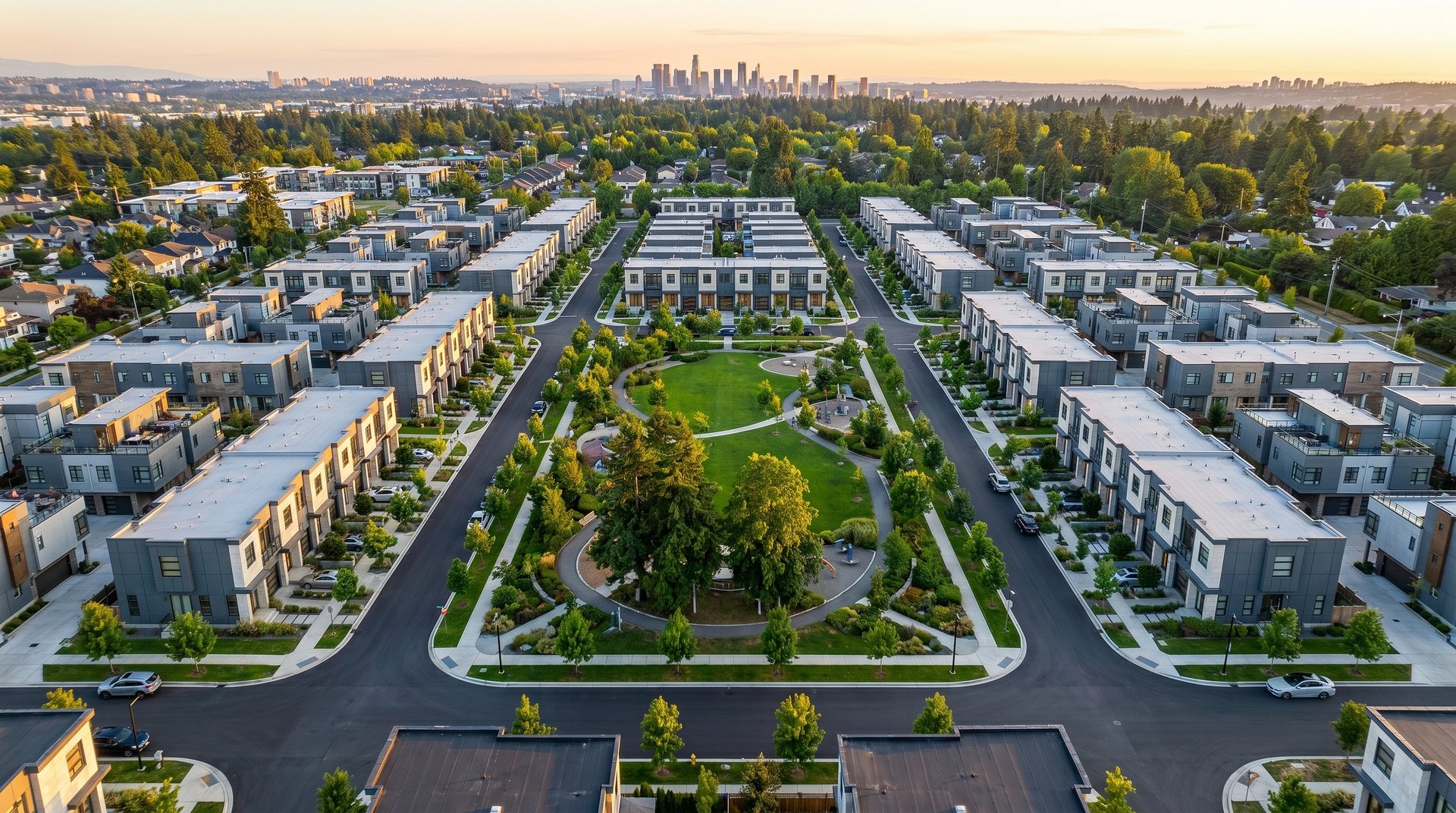 Aerial view of the Northridge community at sunset